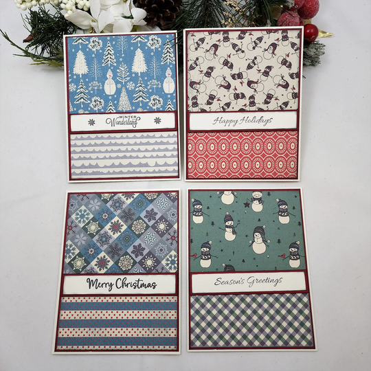Snowman & Snowflake Christmas Card Set, Cards, Seasonal Holiday Set Of 4. Chr027