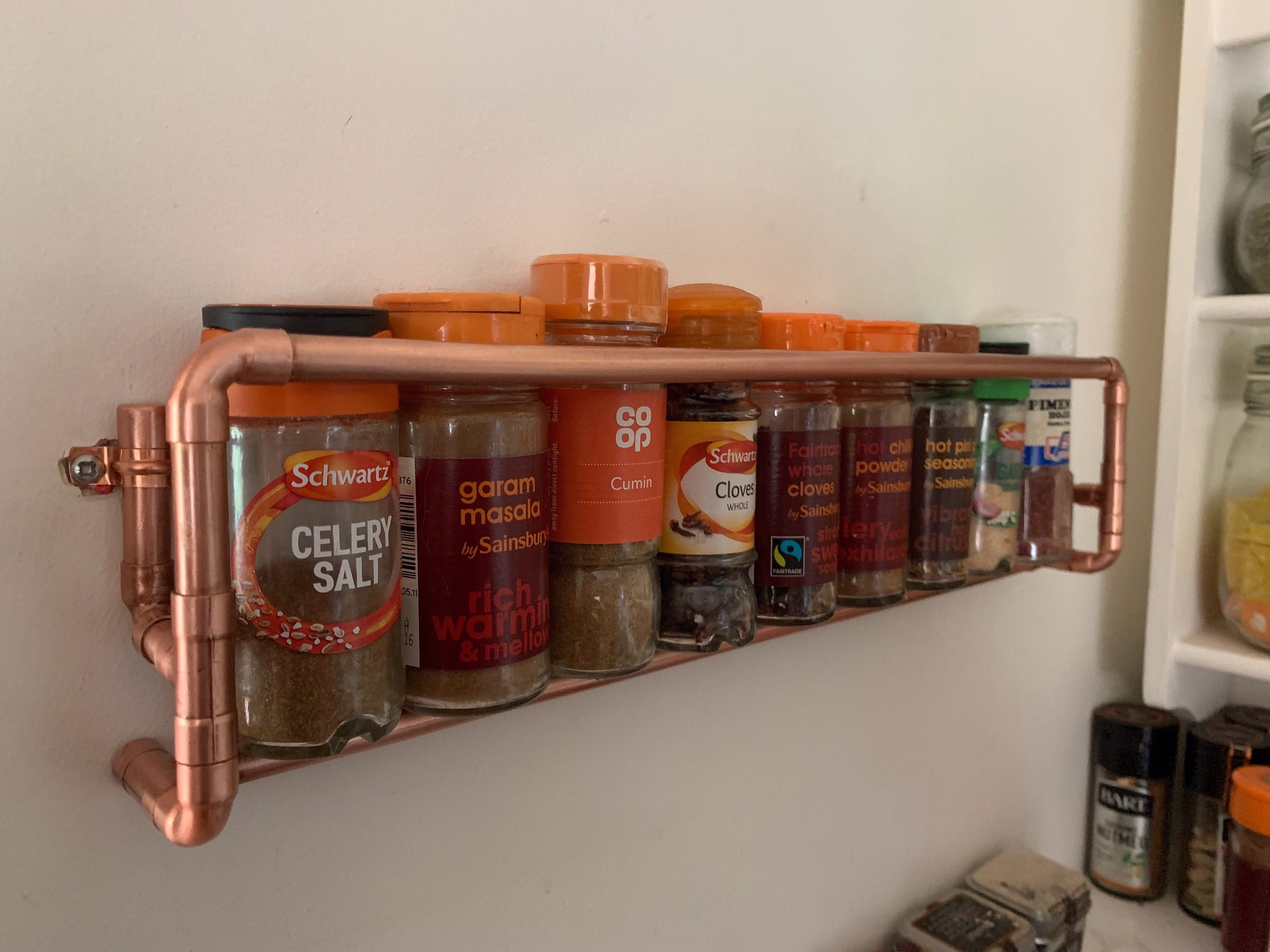 Spice Rack, Handmade Copper Spice Shelves, Bottle Shelves For Standard Jars