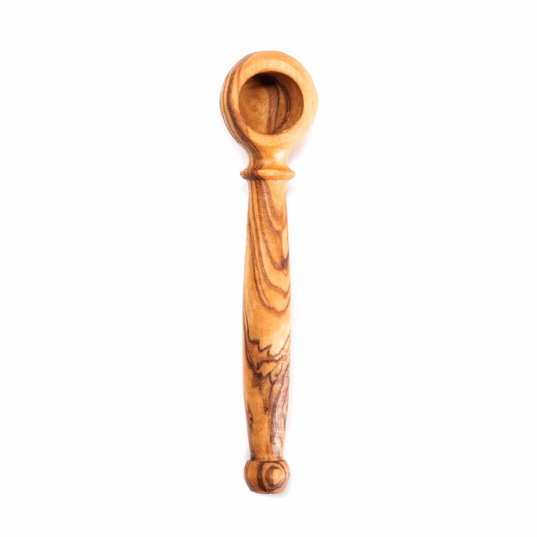 Classic Olive Wood Salt Spoon | Carved in Tunisia Small Handmade Wooden Scoop For Sugar, Herbs, Spices Rustic Kitchen Gift