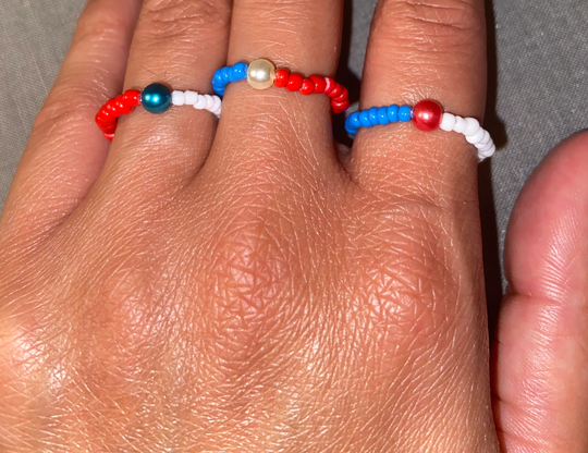 4Th Of July Glass Seed Bead Ring Set