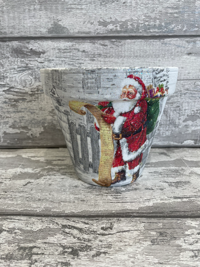 xmas Plant Pot, Christmas Glittery Finish, Santa List Pot