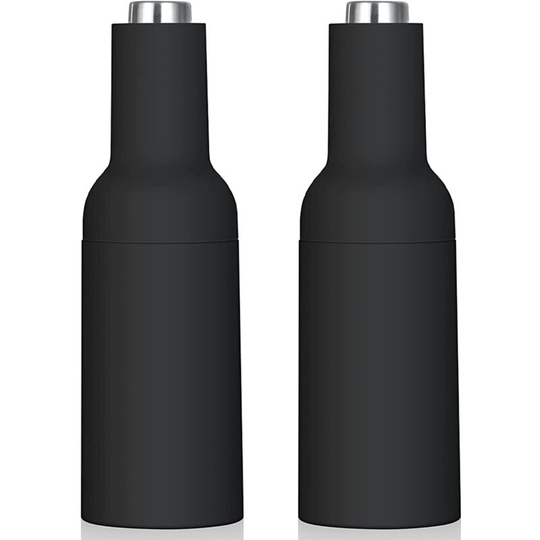 Automatic Gravity Salt and Pepper Grinder,Electric Ceramic Core Mills Shaker, Black and White 2pcs black