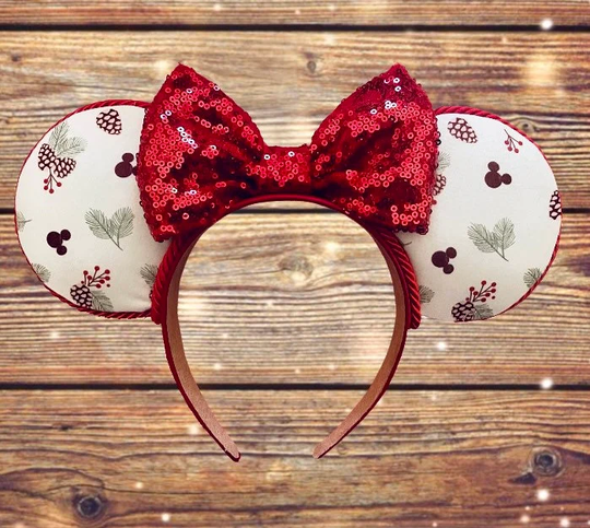 Christmas Minnie Ears, Festive Mouse Ears, Holiday Seasonal Mickey Winter Very Merry