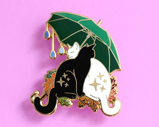 Umbrella Cats Enamel Pin Autumn Fall Cat Hugging Seasonal Black & White Cat Gift For Friends