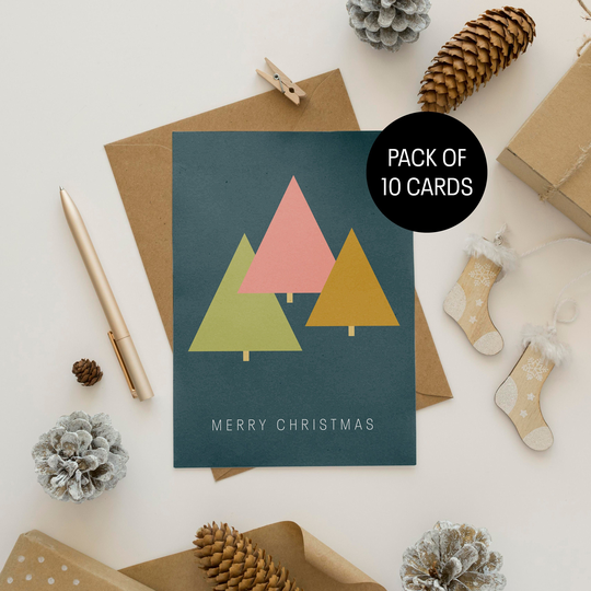 Pack Of 10 Minimal Christmas Cards With Envelopes Size A6 Blank Greeting Seasonal Cards, Scandi Xmas Holiday Festive Gift