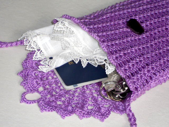 Lilac Wallet Purse Crochet Lace Shoulder Bag Violet Cotton Pouch With Long Strap Travelers