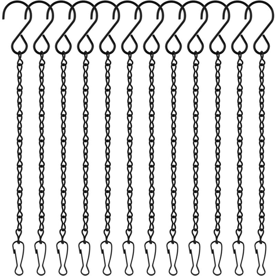 Perle Rare - 12 Pack Black Hanging Chains, 9.5 inch Hanging Basket Chains, Garden Plant Hangers Metal Chains with Hooks Clips for Bird Feeders, Wind