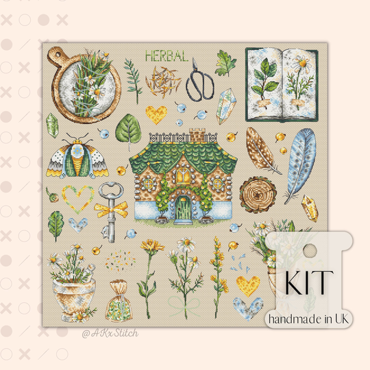 Herbal Sampler Kitchen Cross Stitch Kit PDF Chart, Cute Easy Primitive Embroidery Pattern For Keen Gardener, House Plants, Vintage Flower