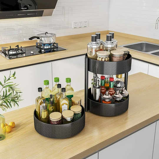 Rotating Spice Rack Spice Rack with Turntable Carbon Steel Kitchen Storage Shelf Organizer for Condiments, Spice Jars, Herbs and Bottles