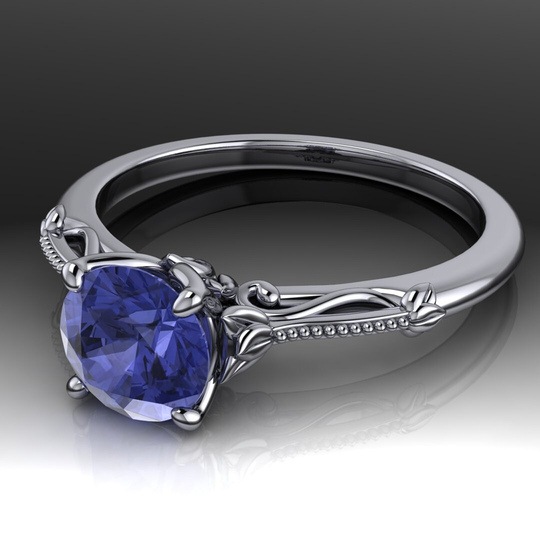Enchanted Vervain Engagement Ring/Floral Solitaire Set With Tanzanite