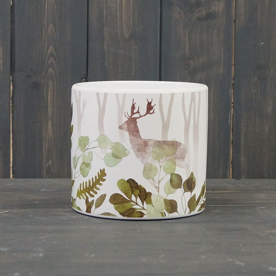 13.5cm Woodland Reindeer Leaf Ceramic Indoor Plant Pot Holder Herb Cover Planter