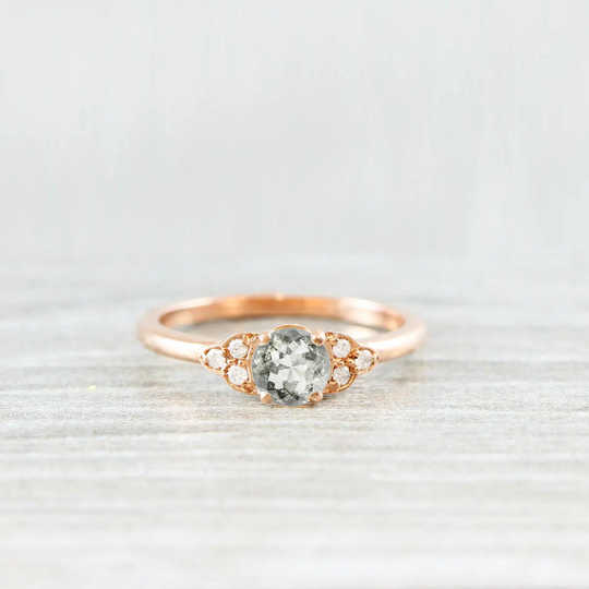 Salt & Pepper Diamond Rose/White/Yellow Gold Engagement Ring Art Deco 1920's Inspired Thin Petite Band Unique For Her