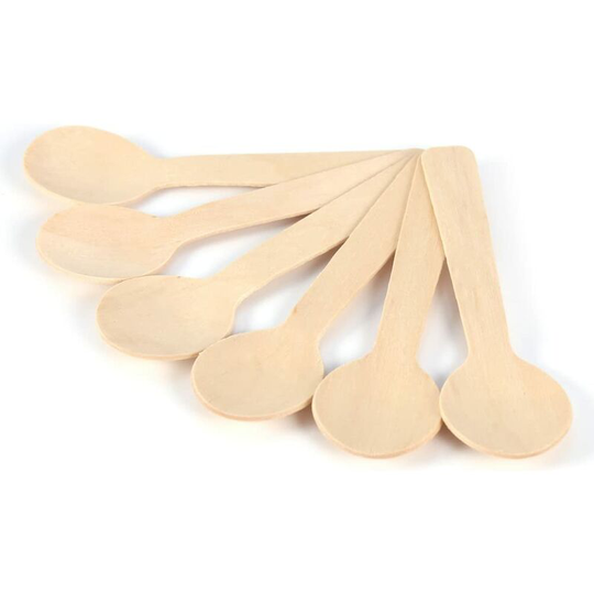Perle Rare - 100pcs Wooden Teaspoons Biodegradable Disposable Cutlery Set Small Serving Spoons Honey Coffee Tea Sugar Salt Jam Mustard Ice Cream