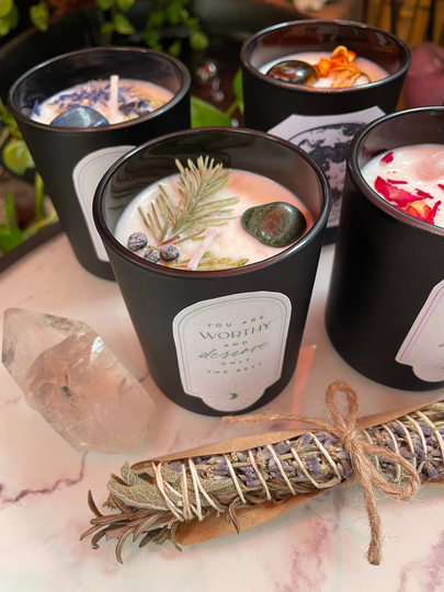 Enchanted Evergreen | Essential Oil Crystal Herbs A Harmony & Balance Candle