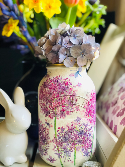Decoupage Glass Kilner Jar With Seasonal Allium Design