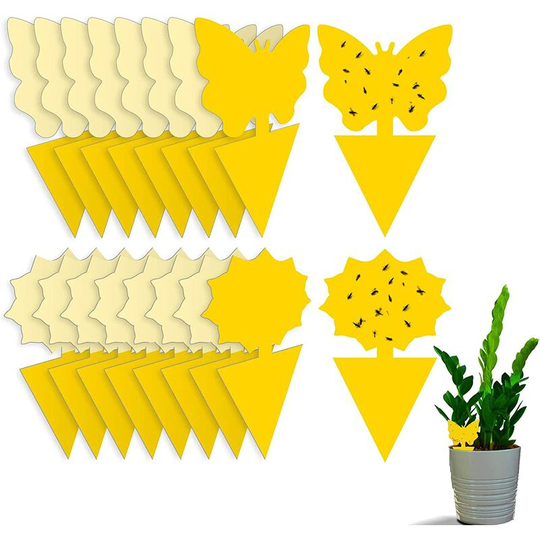 Insect Traps, 40pcs Double Sided Sticky Traps Waterproof Yellow Fly Catchers for Garden Plant Flower Fruit Protection (2 Shapes)