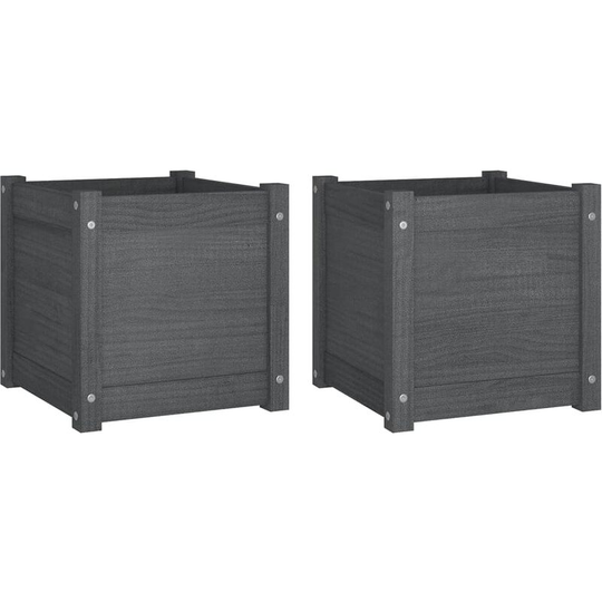 Garden Planters 2 pcs Grey 40x40x40 cm Solid Pinewood Vidaxl Grey