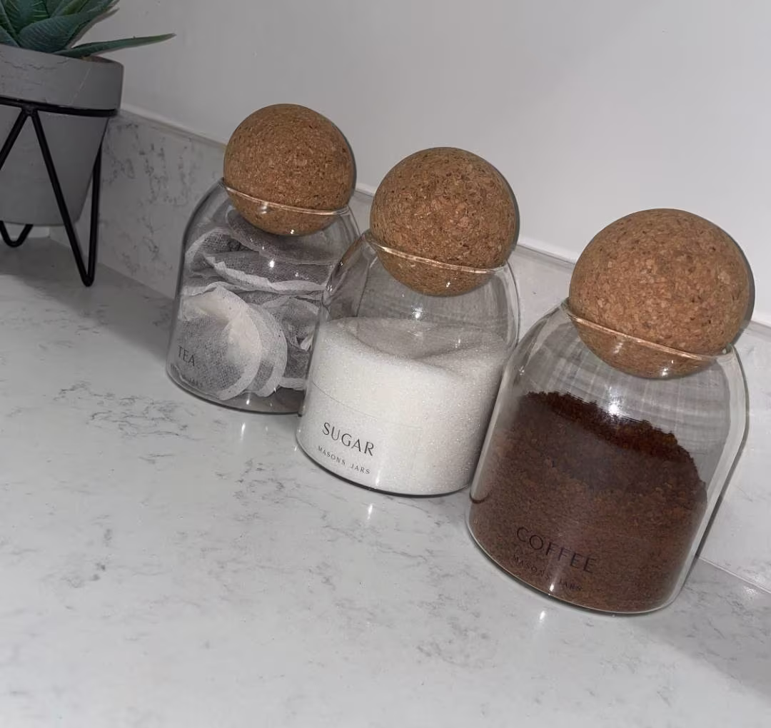 Clear Label Collection Glass Jar Cork Ball Lid Tea Coffee Sugar Salt Pepper Canisters Homewares Kitchen Product Pantry Organise Masons Jars