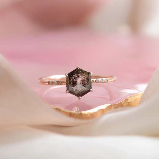 Hexagon Salt & Pepper Diamond Engagement Ring Unique Geometric By Mialis Jewelry