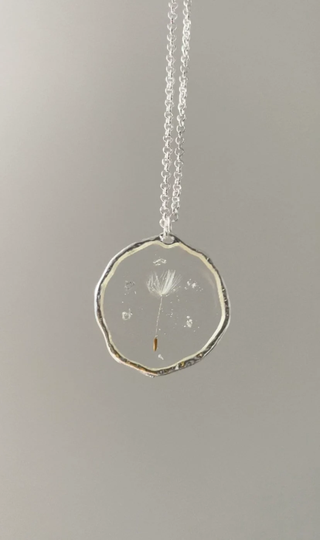 Dandelion Seed & Silver Flake Necklace | Real Flower Resin Jewellery Gifts For Her UK