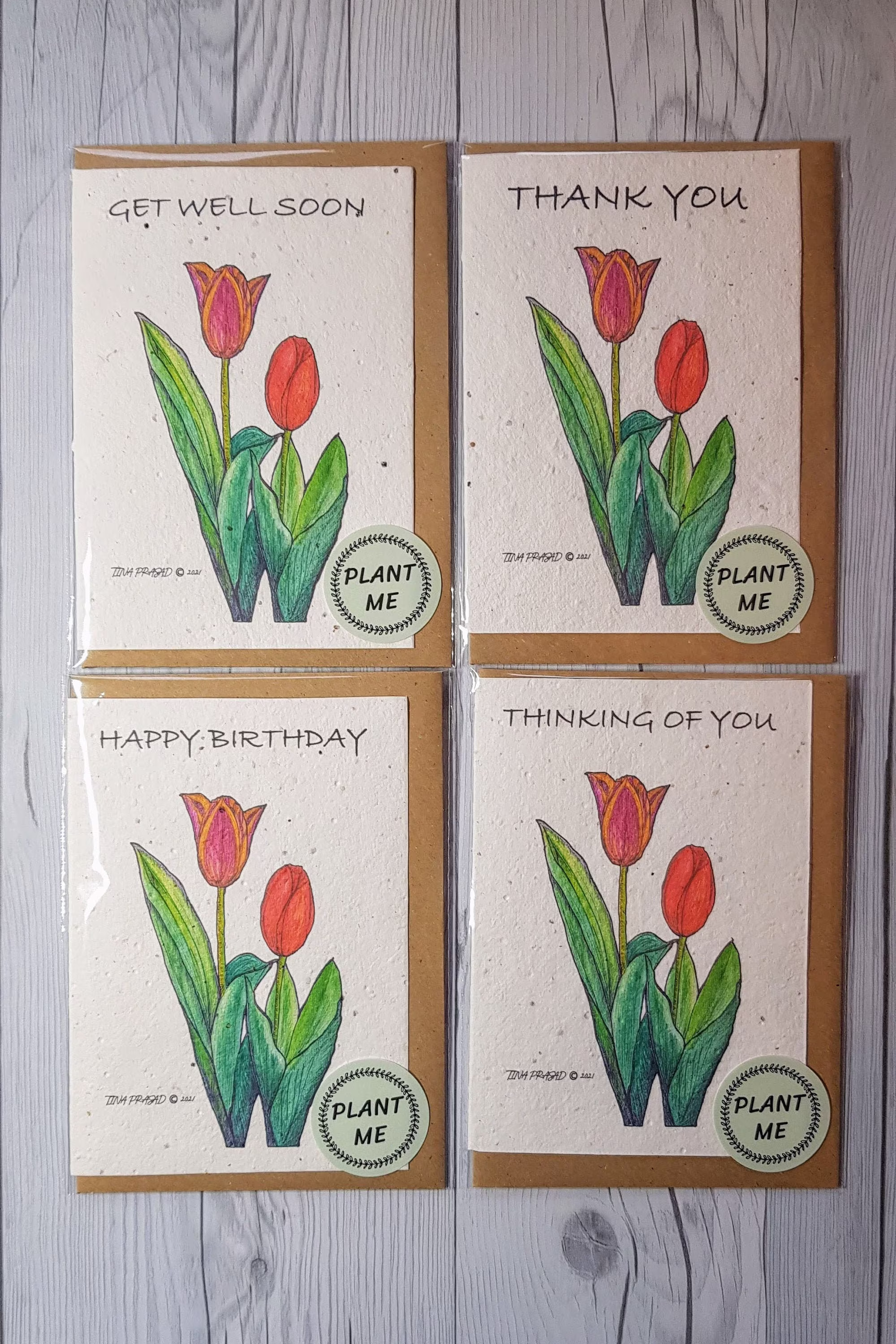 Tulips Plantable Seeded Card Zero Waste Eco Friendly Tree Free Wild Flower Seeds Get Well Soon, Happy Birthday, Thankyou, Thinking Of You