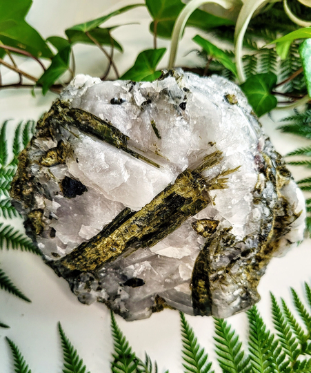 Rare 1.8Kg Green Tourmaline in Quartz, Verdelite From Brazil, Natural Olive Green Tourmaline On Matrix, Raw Crystal
