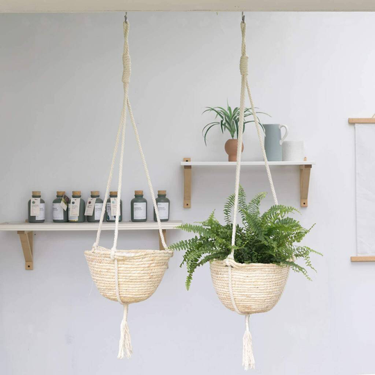 Pack Of Two Natural Corn Skin Seagrass Hanging Planters