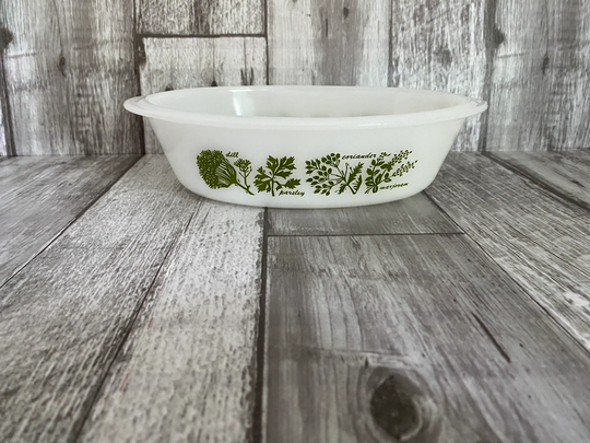 Vintage Fire King Glasbake Oval 1 Qt Casserole Dish With "Garden Herb