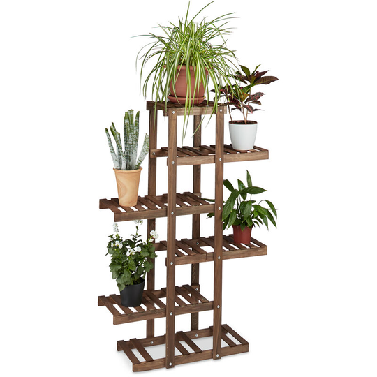 Relaxdays - Wooden Flower Rack, 5 Shelves, Indoor Plant Stand, Multi-Tier, HxWxD: 125 x 81 x 25 cm, Dark Brown