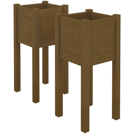 Garden Planters 2 pcs Honey Brown 31x31x70 cm Solid Pinewood Vidaxl Brown