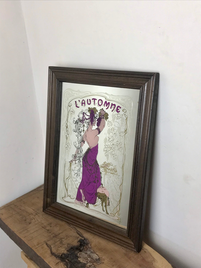 Vintage Art Nouveau Mucha Four Season French Automne | Autumn Mirror Collectibles Advertising