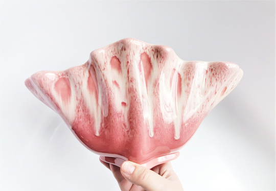 Vintage Pink Drip Glaze Planter - Ruffle Usa Ceramic Succulent Pot Flower