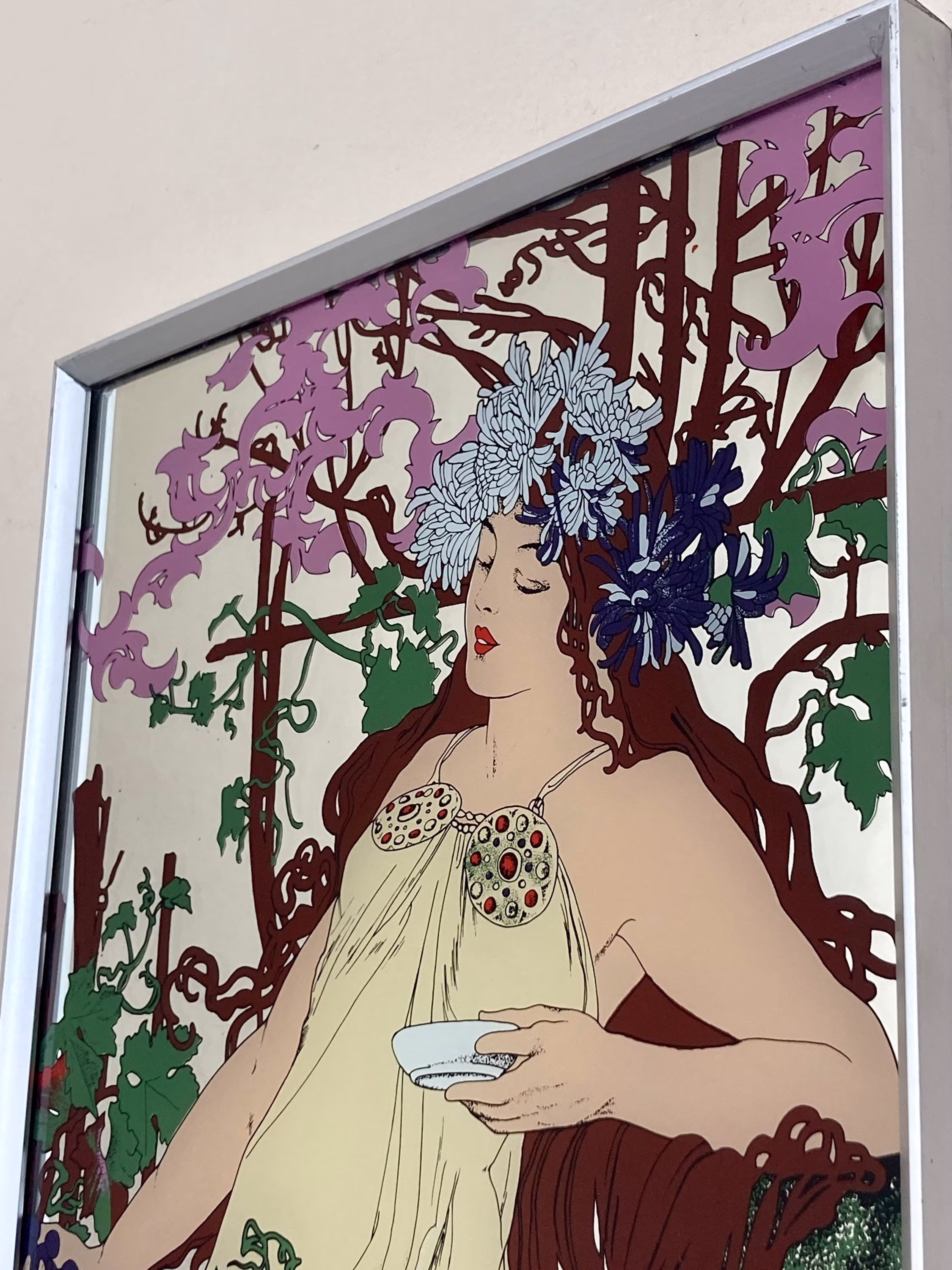 Glamorous Art Nouveau Mucha Four Seasons Autumn Mirror Work Collectibles Piece Christmas Gift
