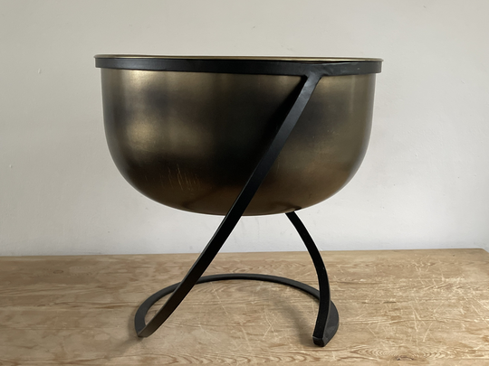 Round Planter & Plant Stand - Brass Cast Iron Effect