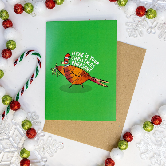 Christmas Pheasant Card - Greeting Xmas Seasons Greetings Funny Katie Abey