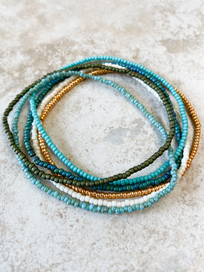 Green Gold Seed Bead Bracelet, Beaded Stretch Jewelry, Bracelets, Bracelet