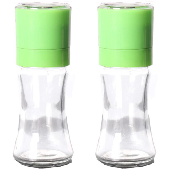 Salt and Pepper Shakers Elegant w/Clear Glass Bottom | Compact Cooking, Kitchen and Dining Room Use green