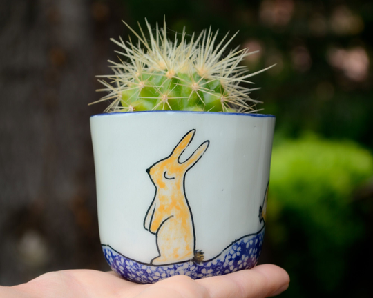 Rabbit Plant Pot Handmade Ceramic Planter Indoor & Outdoor, Succulent Cute Unique Gift Her, Bunny, Animal, Woodland