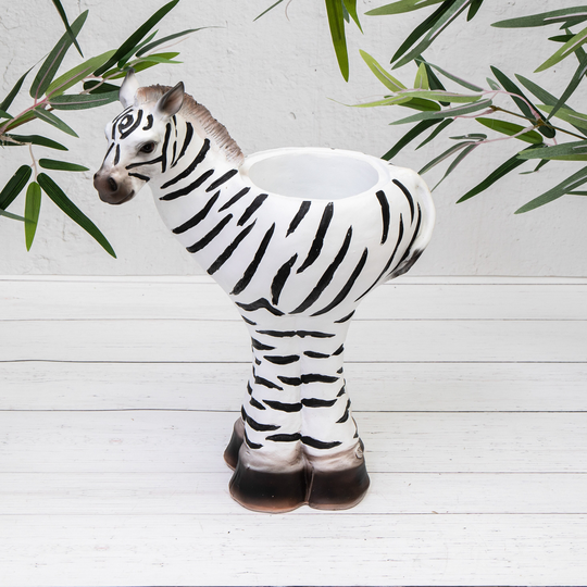 Large Zebra Tall Flower Planter - Novelty Ornament Indoor Animal Plant Pot Gift