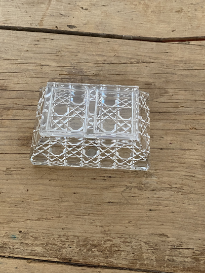 Vintage Clear Rectangular Hobnail Glass Two Sided Lidded Salt Cellar - Lovely Stylish Piece in Good Condition