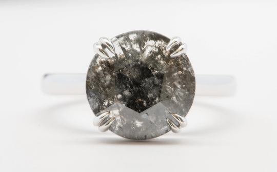 2.37Ct Large Rose Cut Round Salt & Pepper Diamond 14K White Gold Ring Engagement Ooak Alternative Bride Gift For Her R6001