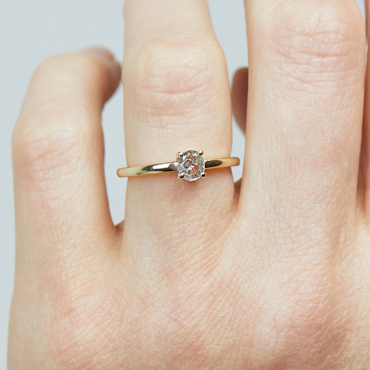 14ct Gold Round Rose Cut Salt And Pepper Diamond Ring, Gold