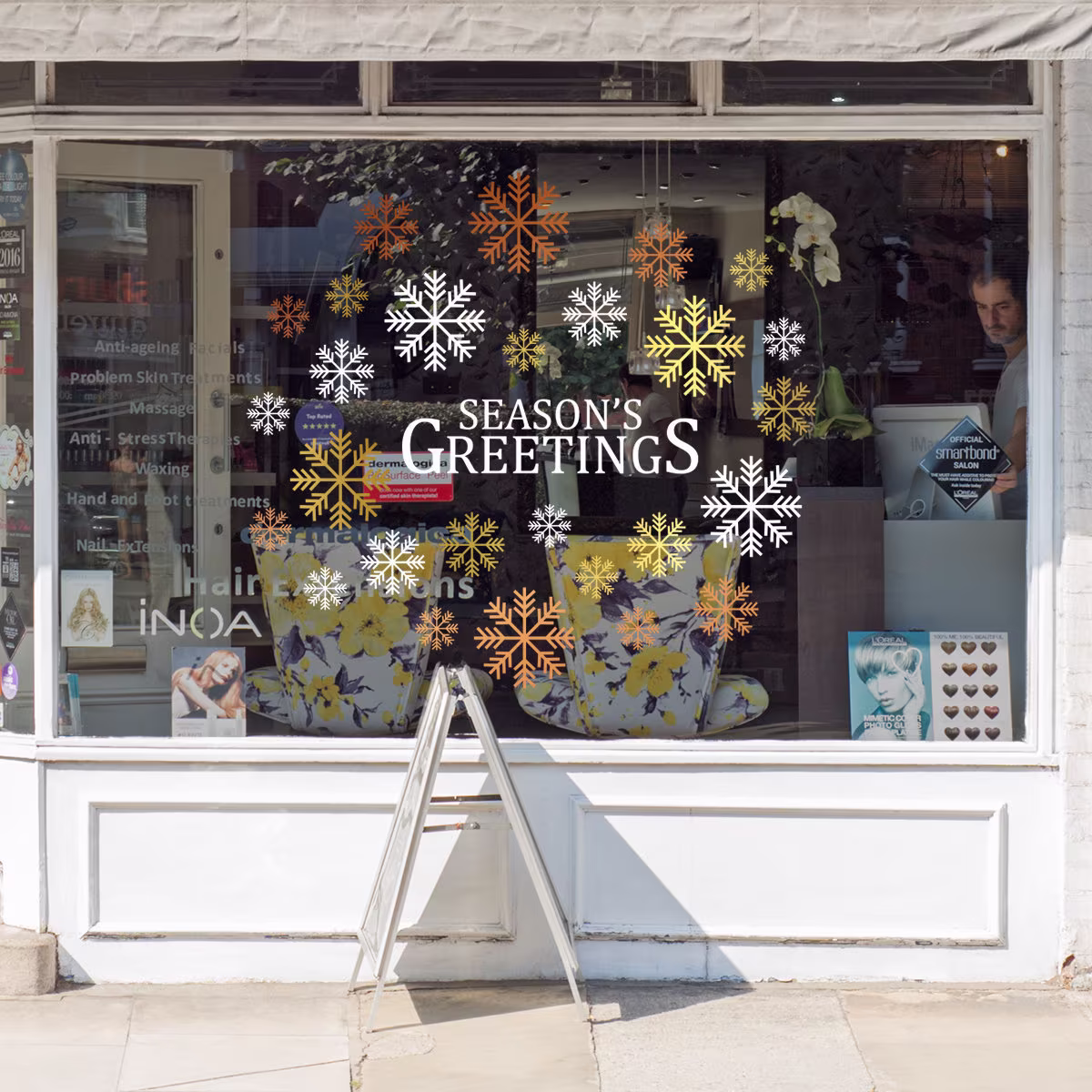 Season's Greetings Christmas Shop Window Decal , Retail Display, Happy Holiday, Seasonal Decoration, Removable Vinyl
