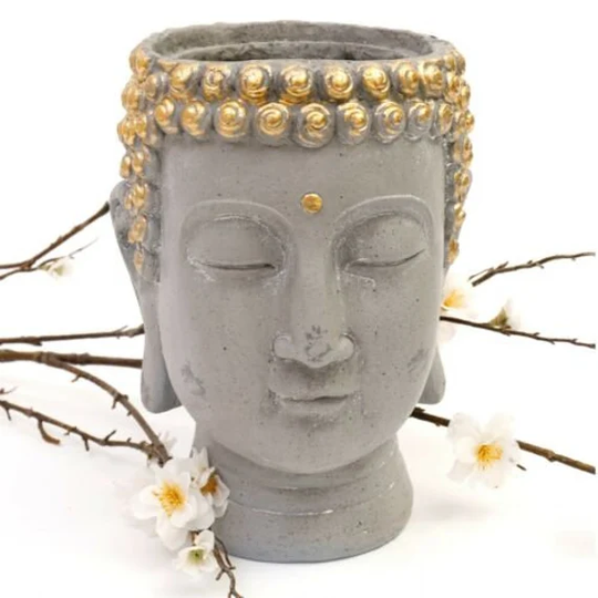 Large Buddha Head House Plant Flower Pot Display Stone Effect Garden Planter