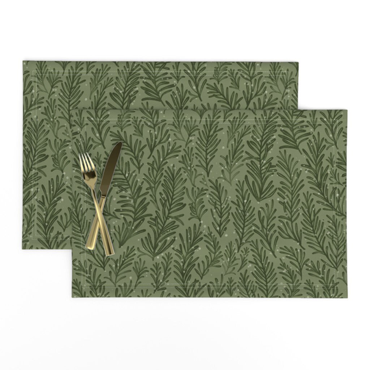 Rosemary Herb Placemats | Set Of 2 - Snow By Mint_Tulips Floral Winter Holiday Christmas Leaf Cloth Spoonflower