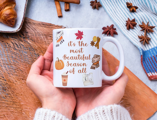 The Most Beautiful Season Of All Mug, Fall Pumpkin Autumn Coffee Mugs, Leaves Cup, Psl Mug