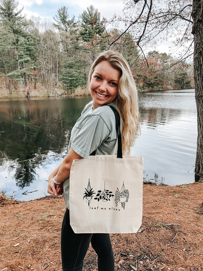 Leaf Me Alone Tote, Reusable Canvas Floral Tote Bag, Succulent Bag