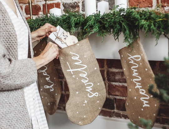 Christmas Stocking Mommy Daddy Sweetie Jute Decorations Seasonal Festive Bag Santa Hessian Traditional Gifts Presents Rustic