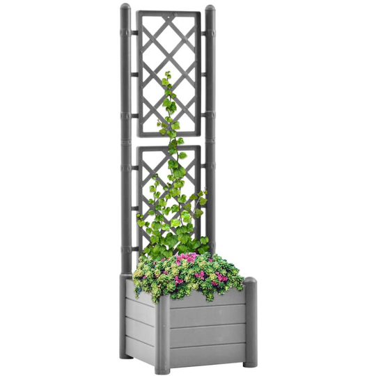 Asupermall - Garden Planter with Trellis 43x43x142 cm pp Stone Grey