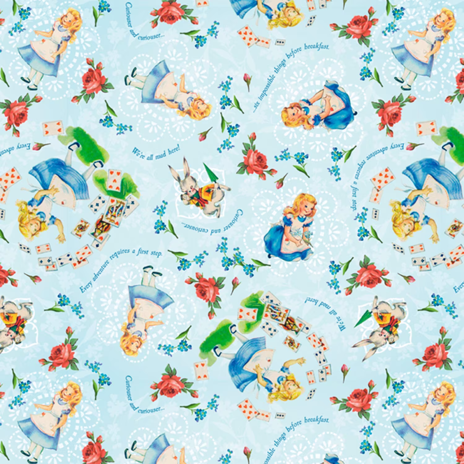 Vintage Storybook Alice in Wonderland Fabric - Four Seasons By David Textiles